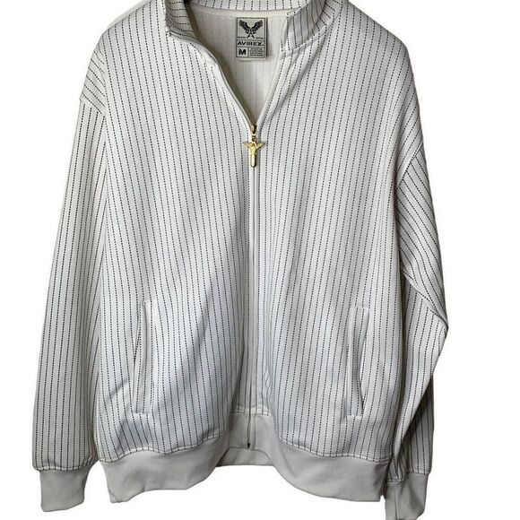 Avirex track jacket black and white pinstripe size medium NWOT - Picture 1 of 5